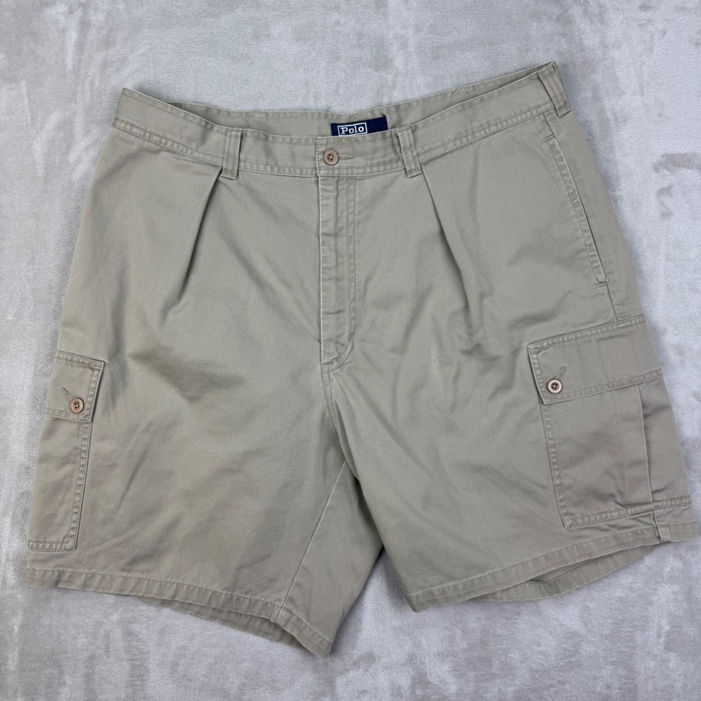 Polo Ralph Lauren Shorts Mens 38 Tan Relaxed Cargo Pleated Chino‎ 90s Vintage